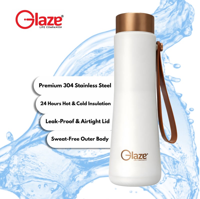 جليز زجاجة ماء مصنوعة من الفولاذ المقاوم للصدأ 304، معزولة بتفريغ الهواء، مانعة للتسرب، سعة 400 مل، لون أبيض - Image 4